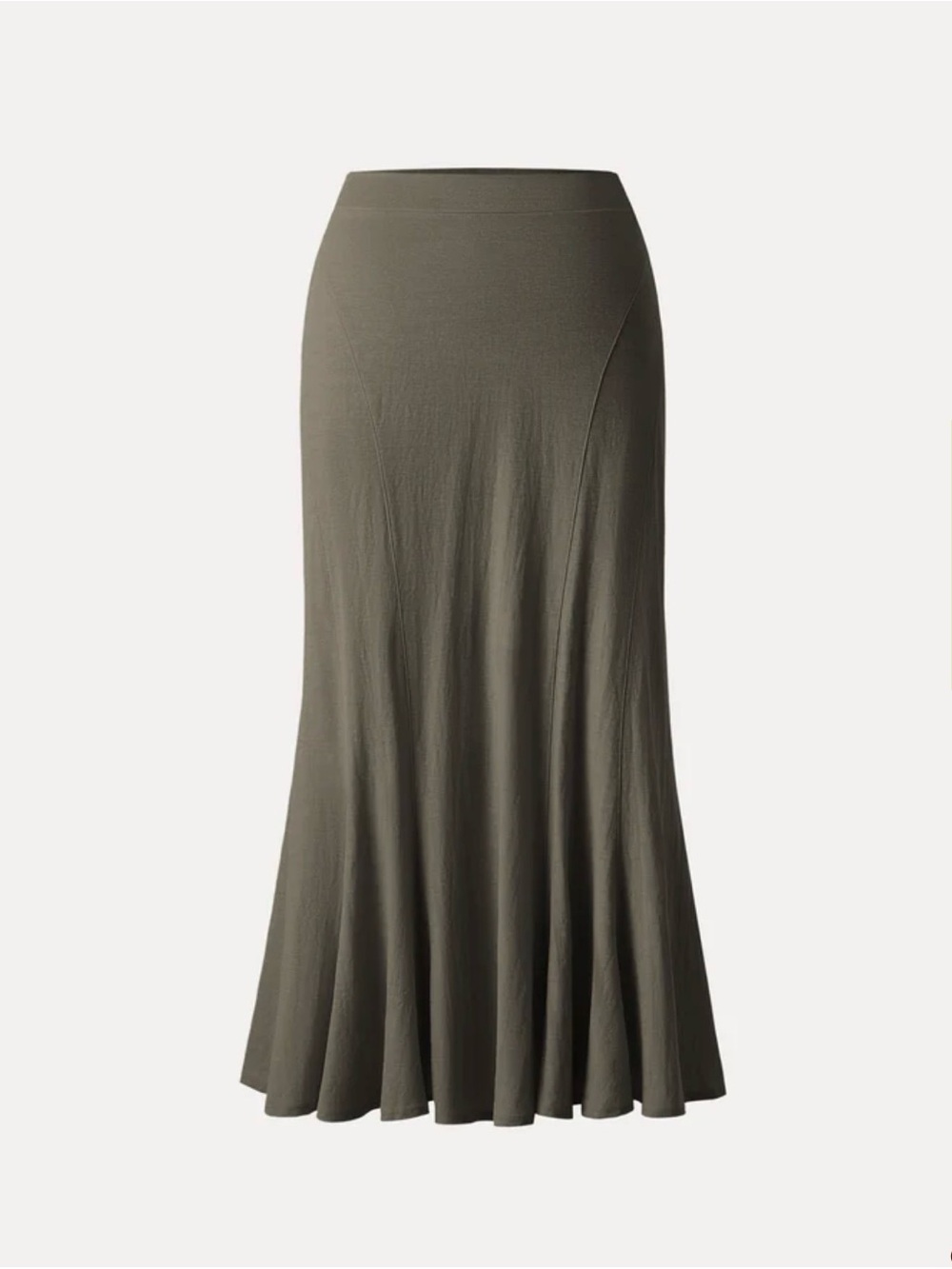 OGL Olive Flared Wrinkle-resistant Cotton-linen Pull-on Midi Skirt